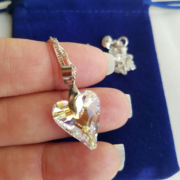 Swarovski Elements 925 Sterling Silver Aurora Borealis Heart Necklace NWT - Picture 6 of 9